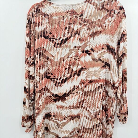 Dana Buchman Woman Beaded Knit Scoop Neck Top Size 2X Brown Pink Printed Boho - Picture 4 of 9